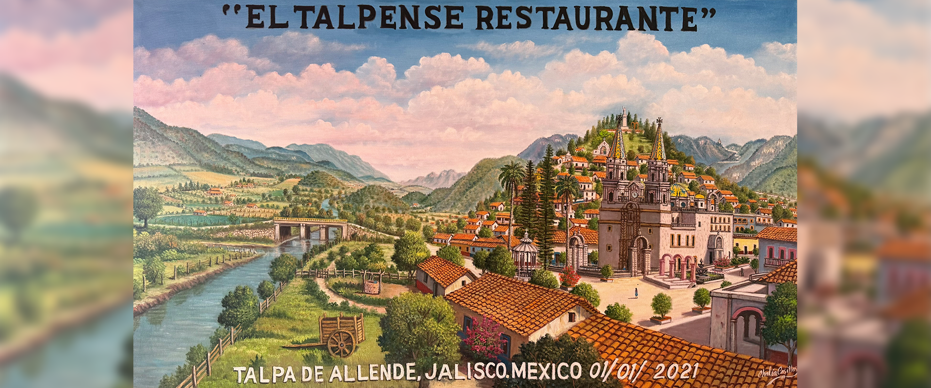 A painting of the town of jalisco, mexico.